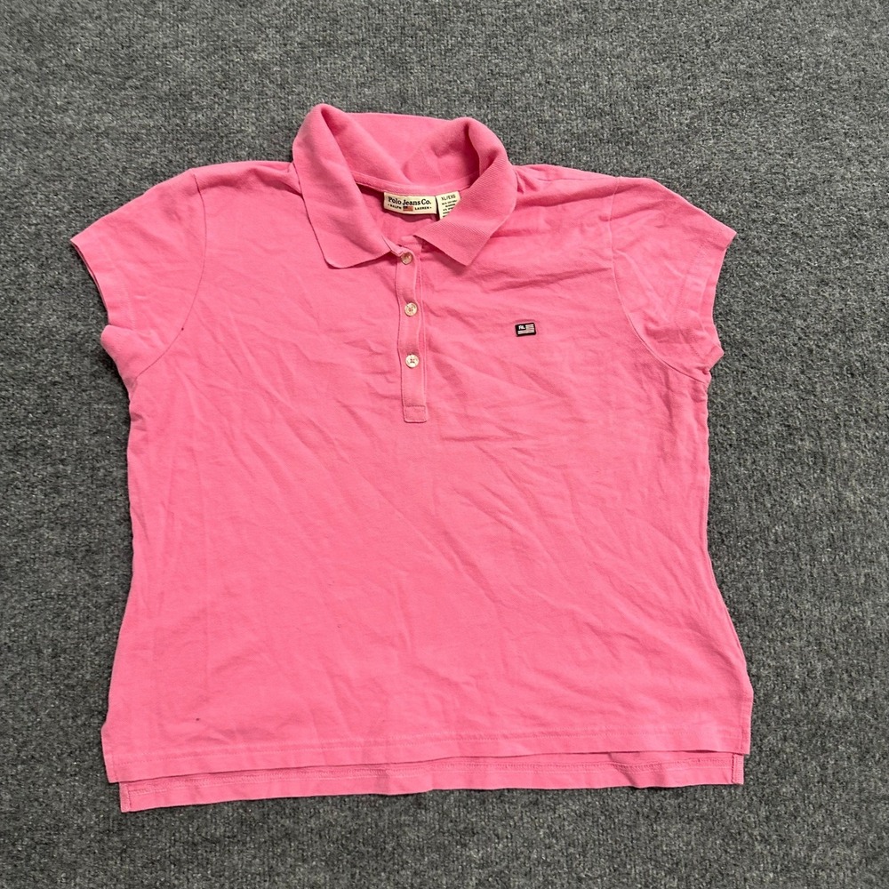 Polo Jeans Co Polo Womens Size XL Pink Short Sleeve Cotton Blend Flag Logo Shirt
